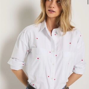 78& Sunny White Button Down Shirt with Red Heart Accents